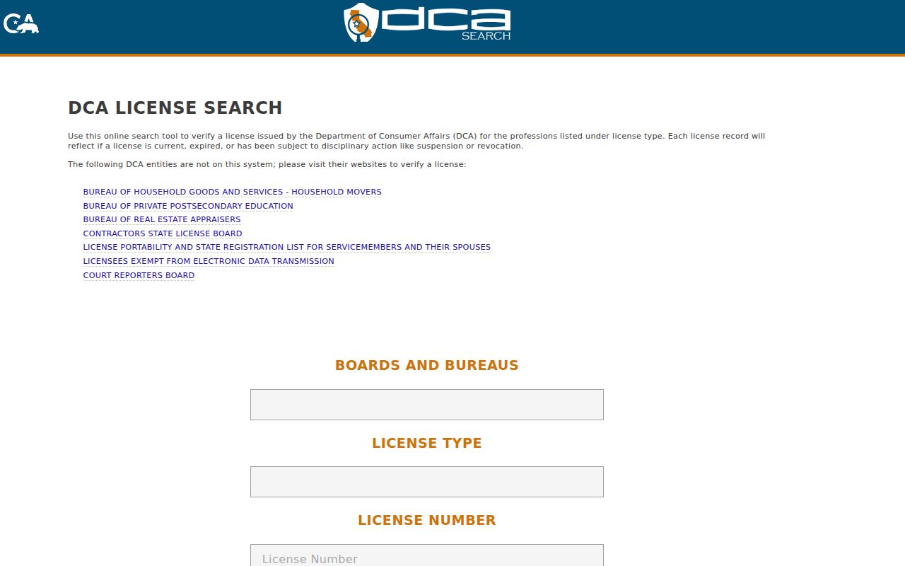 Pomona residents directory view of the California professional license search