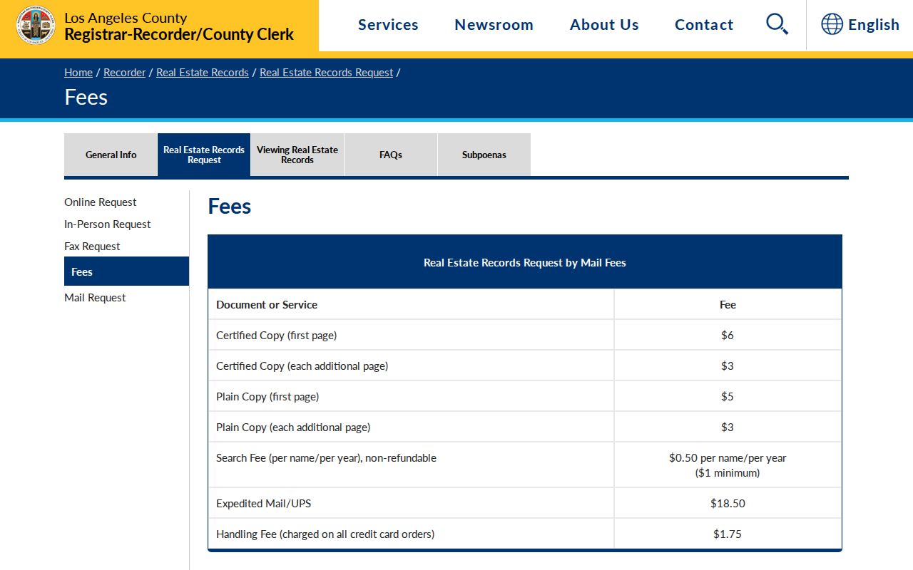 Pomona previous residents view of Los Angeles County recorder search and copy fees