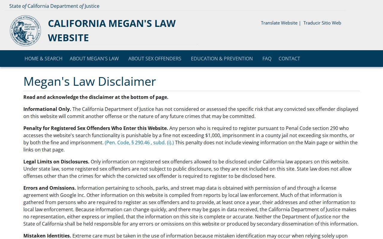 Pomona resident lookup view of California Megan's Law public registry