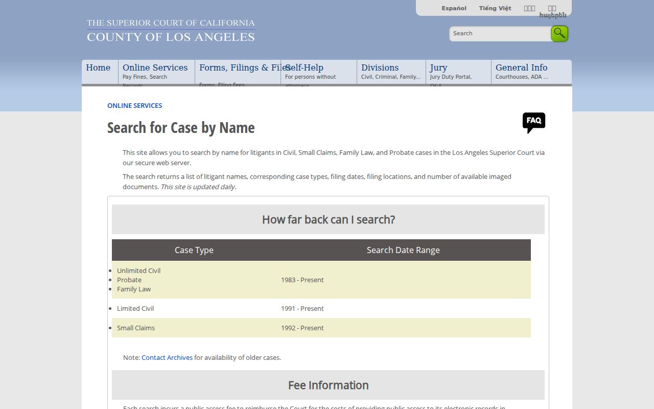 Pomona resident lookup view of Los Angeles Superior Court civil party index